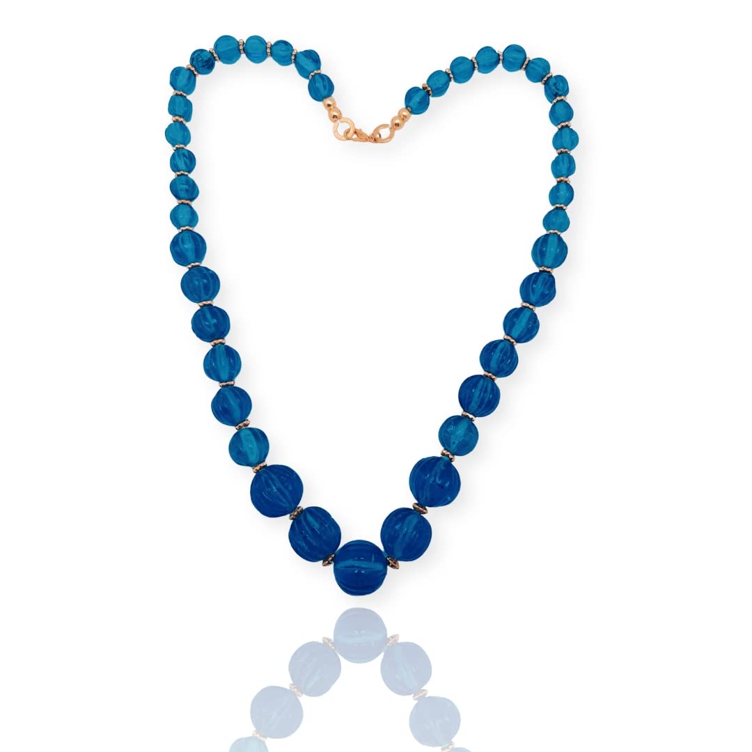 Chunky Boho Glass Bead Necklace for Women and Girls in Blue color(4501)-image-11