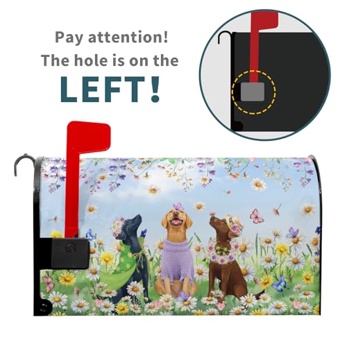 Image of Spring Dog Mailbox Cover with Magnetic 25.5x21Inch Colorful Wildflower Butterfly Puppy Waterproof Mailbox Wrap Letter Post Cover Large Size for Garden Yard Outdoor Season Outside Decor