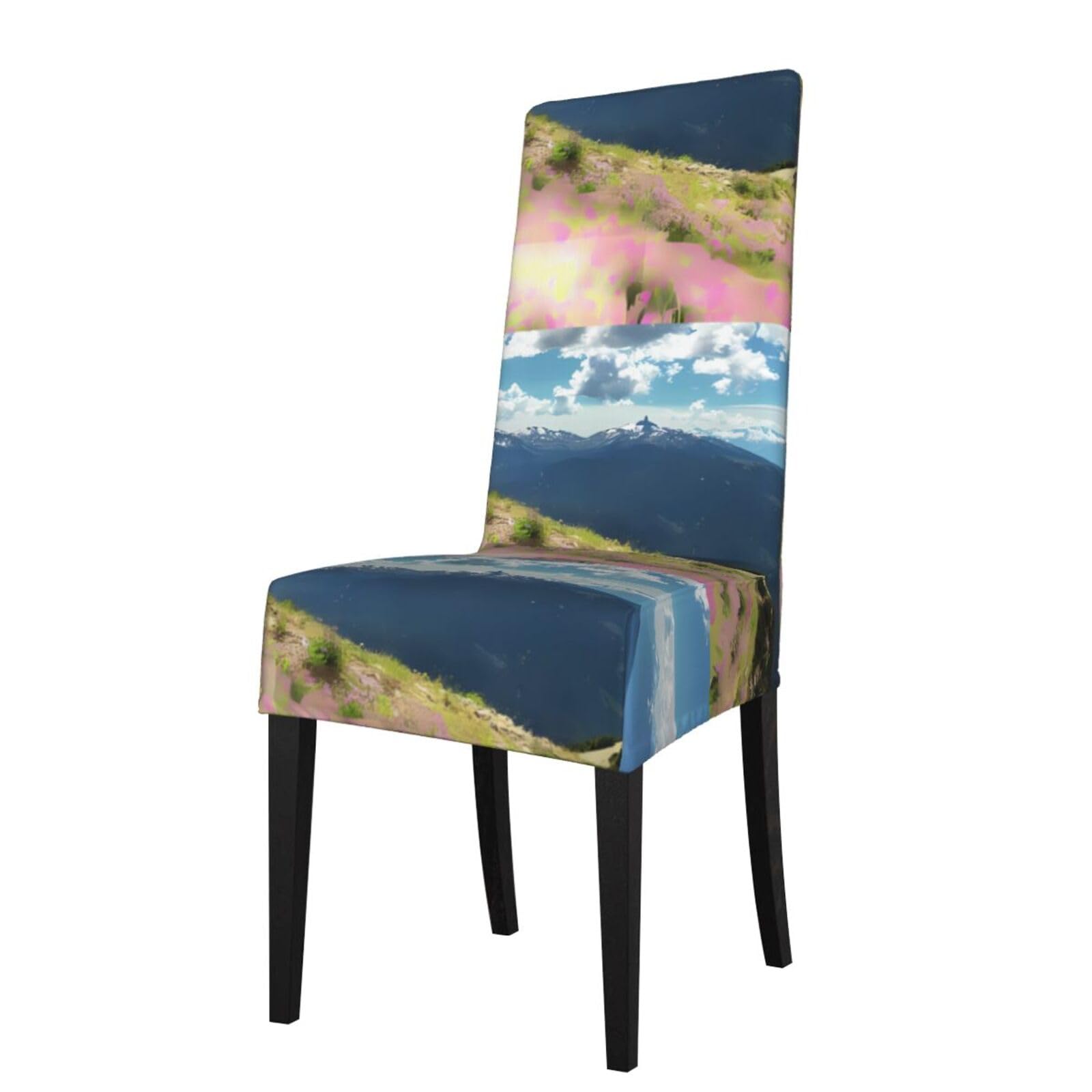 HJFCZH Mountains Prints Dining Chair Throw Covers – Stretchable Slipcovers for Chair Seat Back – Protect Furniture from Kids & Pets – Easy Care, No Ironing Needed