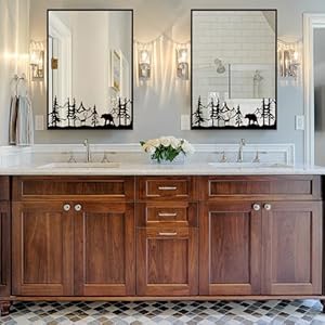 Chende 28” x 36" Black Decorative Wall Mirror, Elegant Living Room Mirror with Metal Bear, Trees, Deer Patterns, Large Decor Mirror for Dining Room, Bedroom Chende 28 x 36 Black Decorative Wall Mirror Elegant Living Room Mirror with Metal Bear Trees Deer Patterns Large Decor Mirror for Dining Room Bedroom