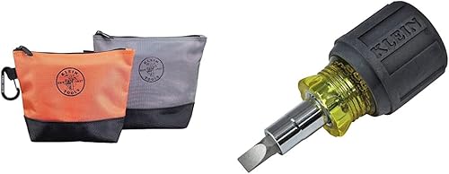 Miniatura 1 de Klein Tools Paquete de bolsa de utilidad y destornillador multipunta | Bolsas de herramientas con cremallera de pie y destornillador rechoncho 6 en 1
