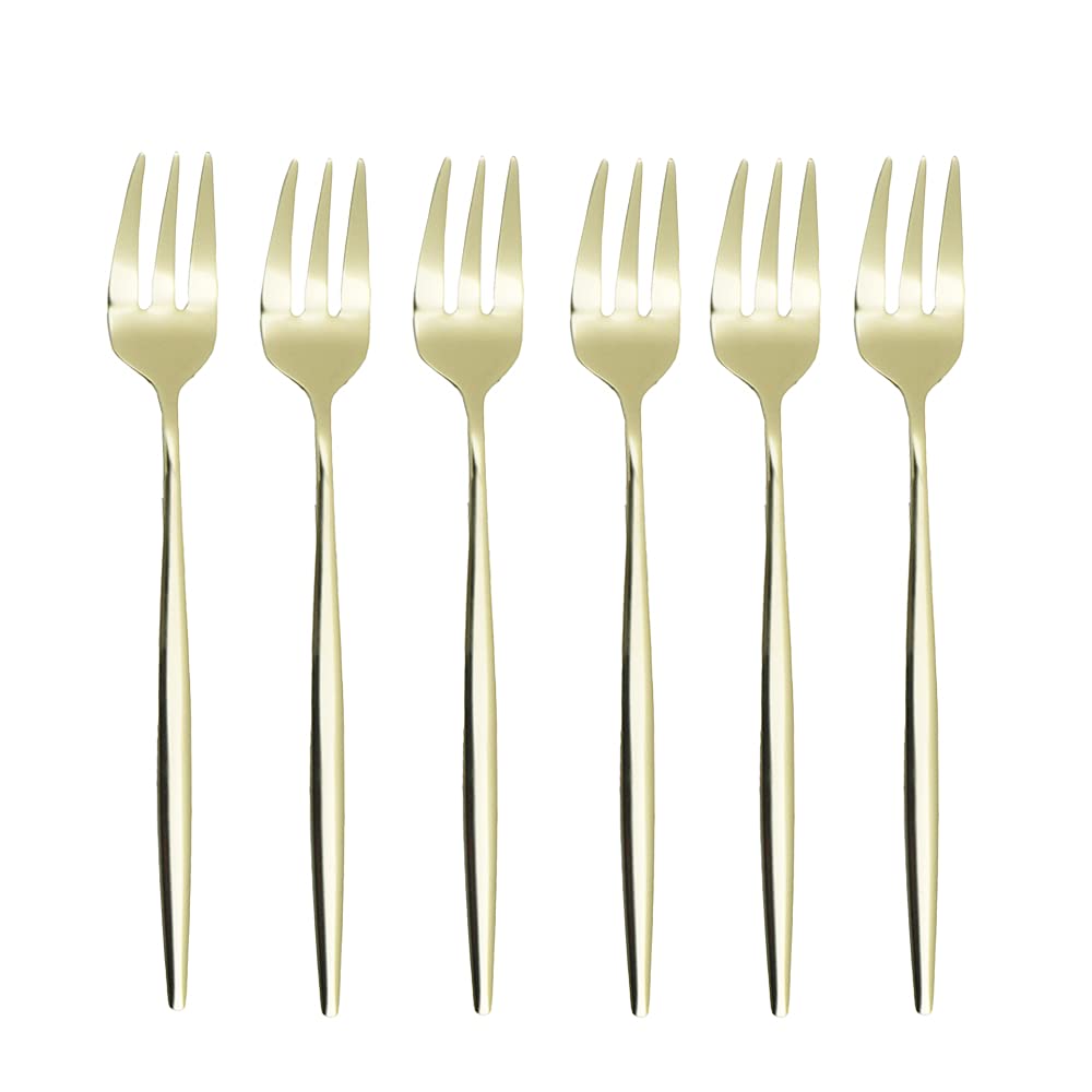 Gugrida 6Pcs Cake Pizza Pie Server Set, 18/10 Stainless Steel Cake Spatulas, Cake Forks Fruit Mini Fork for Home Party Wedding Champagne Gold