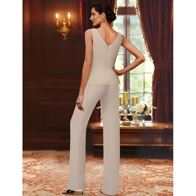 3 Pieces Mother of The Bride Pant Suits for Wedding Long Sleeve Chiffon Pantsuit Formal Wedding Guest Outfit4