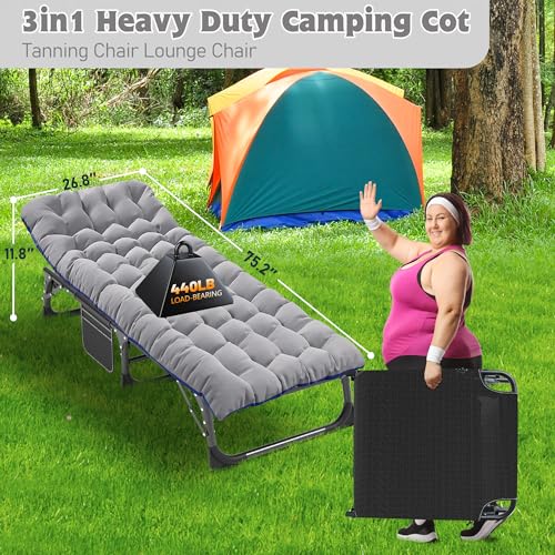 Image of ABORON Camping Cot for Adult Extra Wide, Heavy-Duty 1200D Oxford Cot for Sleeping, Portable Folding Camp Bed with Mat