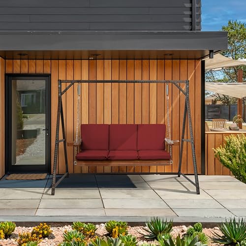 Image of Arden Indoor /Outdoor Swing Cushion Set, 56 x 20, Water Repellent, Fade Resistant, Cushion Set for Swing or Bench Ruby Red Leala