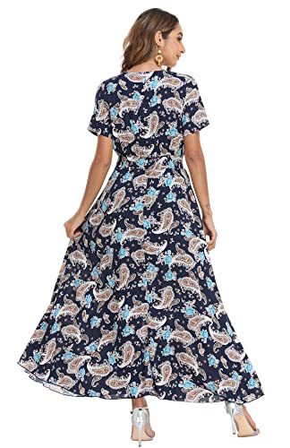 Image of VintageClothing Women's Floral Maxi Dresses Boho Button Up Split Summer Casual Long Dress Beach Party Dress