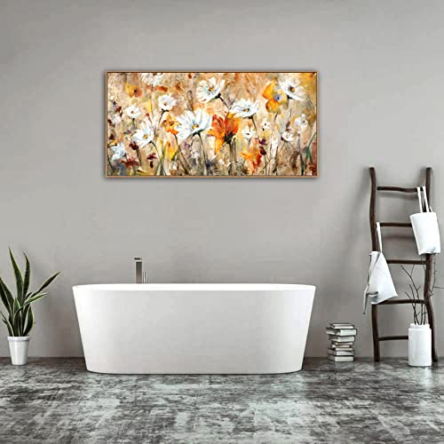Framed Wall Art Wildflowers Canvas Wall Pictures Abstract Daisy Flowers Canvas Prints Orange Yellow Floral Landscape Painting Artwork For Living Room Bedroom Kitchen Home Office Decor 24"X 48" #TOP5