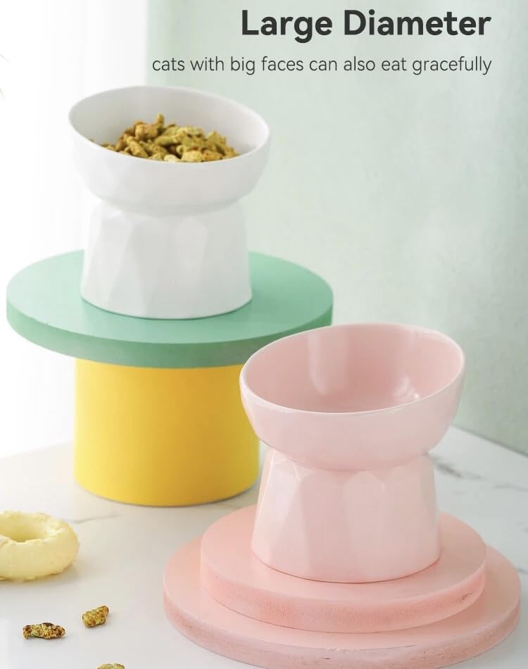 Image of PETANGEL Cat Ceramic Eelevated Anti Vomiting Pet Food Bowl (Pink),12.5 cm,H 11.5 cm,W 11.5 cm