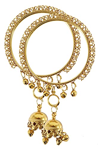 Image of NMII Metal with Zircon Gemstone, Pearls and Beads Studded Glossy Finished Bangle Set For Women and Girls