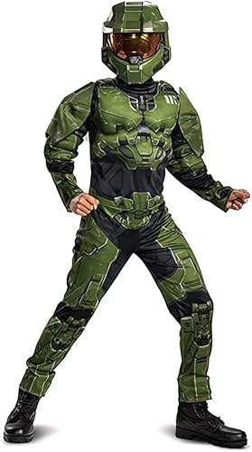 Disguise Master Chief Halo Costume Kids Boys Halloween (Large (10-12), Master Chief Infinite Costume (Muscles))