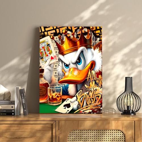 Image of King of Cards Duck Scrooge Pop Art Canvas Wall Art Painting For Living Room, Graffiti Cartoon Painting For Kids Room,