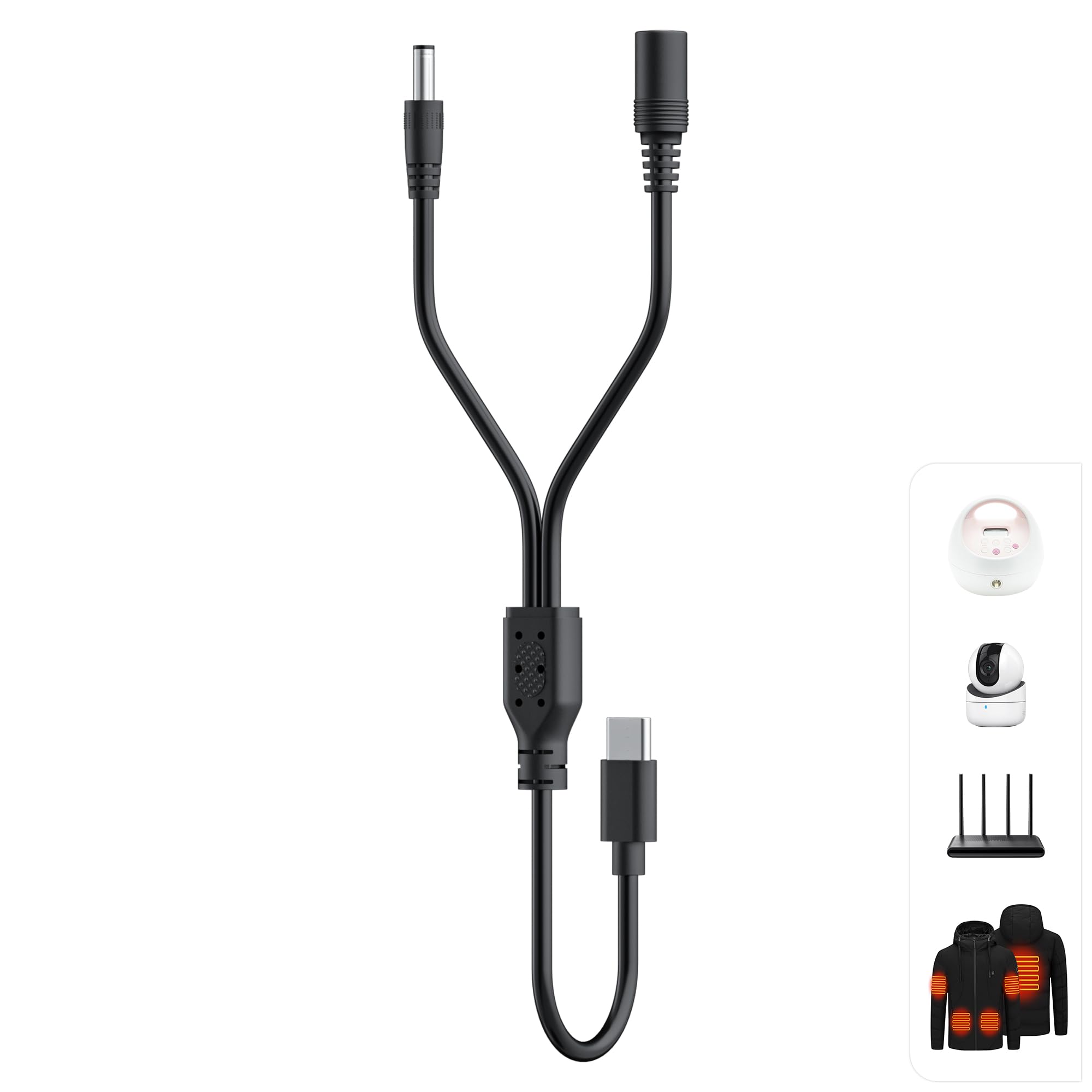 Type-C to DC 5521 12V Heated Vest/Jacket Battery Pack Adapter Cable for Milwaukee, Dewalt, Bosch, Snapon, Makita and More- Compatible with DC12V Input Heated Jacket/Hoodie/Blanket/Chair/Stadium Seat