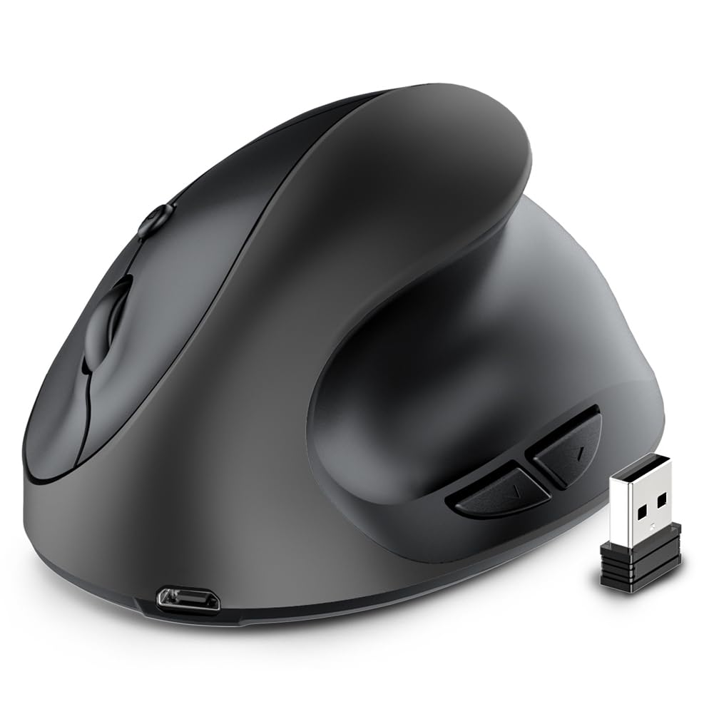 Mouse ergonômico vertical recarregável sem fio USB 2.4G para computador, laptop, mouse