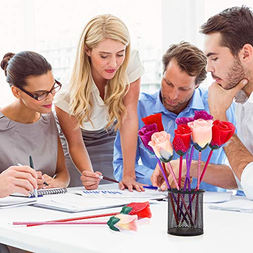 24 Pieces Valentine's Day Rose Ballpoint Pen Artificial Rose Ballpoint Pens Novelty Flower Writing Ballpoint Pens For Kids Adults School Office Stationery Supply Valentine's Day Gift, Random Color #TOP6