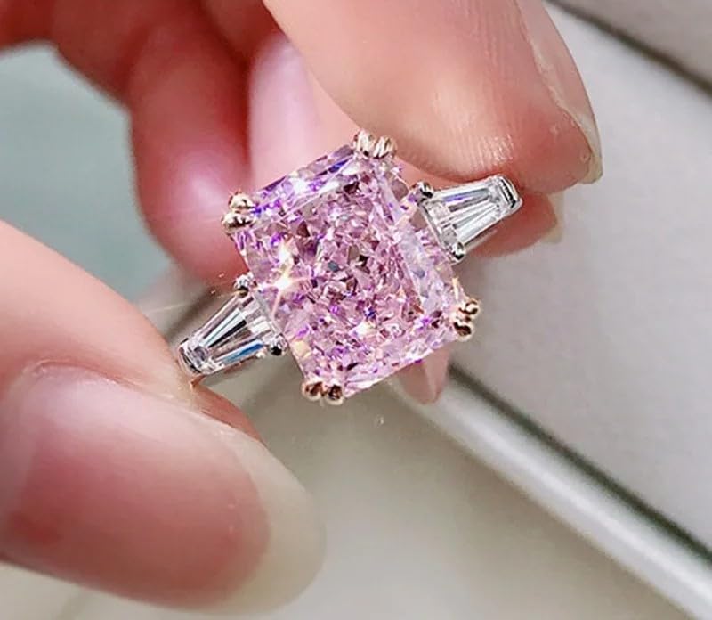 Pink Diamond Ring | Pink Diamond Rings for Women |2 Carat Radiant Cut Created Pink Diamond Engagement Ring| Genuine 925 Silver Non Tarnish 14k White Gold Over2