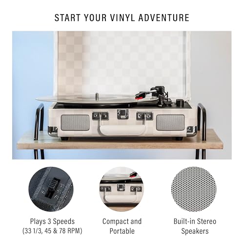Image of Crosley CR8005F-AC Cruiser Plus Record Player, Almond Checkerboard | 3-Speed Turntable, Bluetooth In / Out, Built-in Stereo Speakers, Isolated Internal Speakers Minimize Vibration