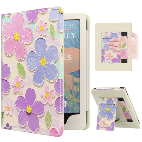 Image of MoKo Case for 7 inch /6.8 inch Kindle Paperwhite(12th /11th Gen-2024 /2021) and Kindle Colorsoft Signature Edition, Slim PU Shell Cover Case with Auto-Wake /Sleep for Kindle Paperwhite 2024, Oil Painting Flower