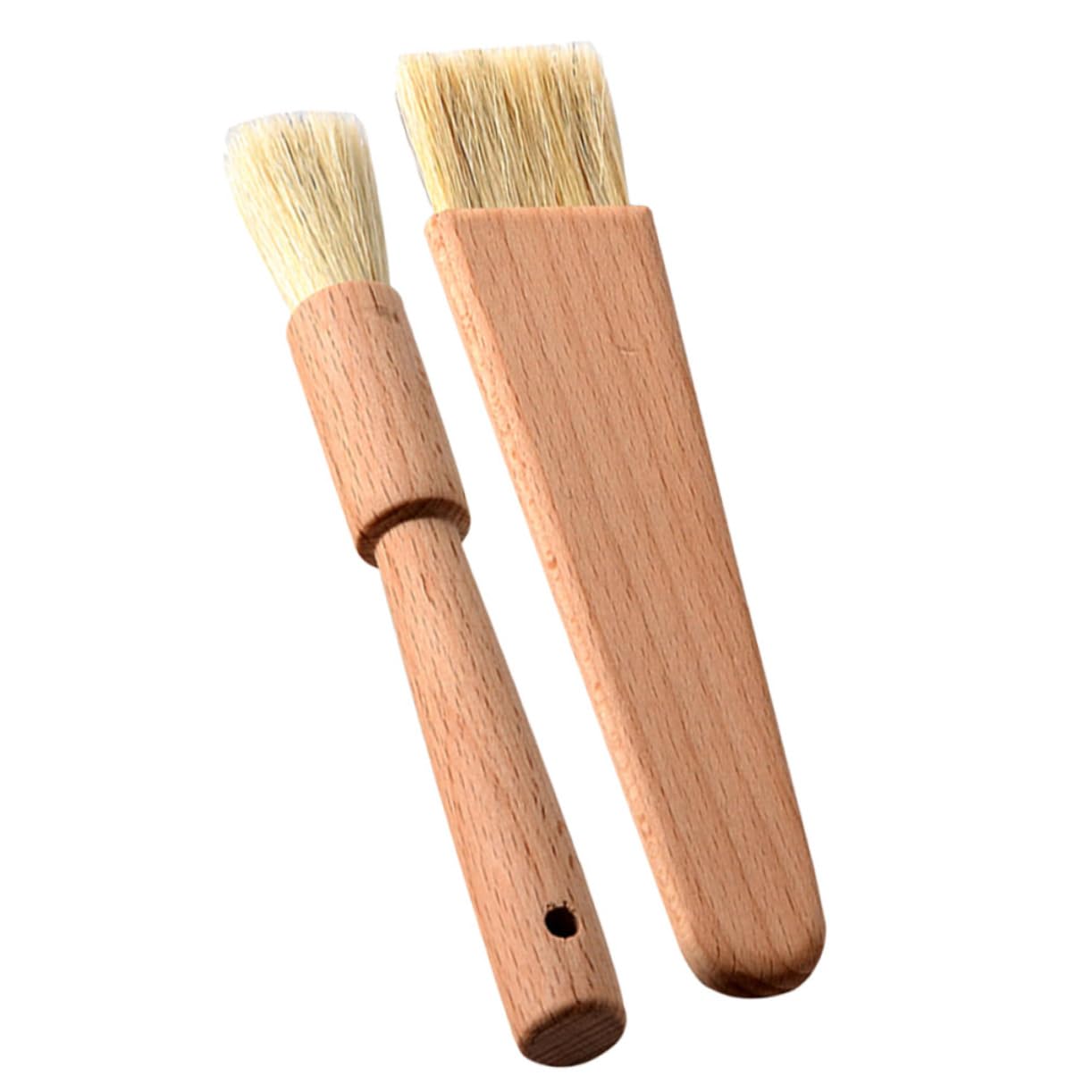 OKUMEYR 2pcs Kitchen Grill Oil Brushes Natural Bristle Pastry Tool for Baking Cooking Khaki Round Flat Design Comfortable Handle Versatile for Bbq Marinade