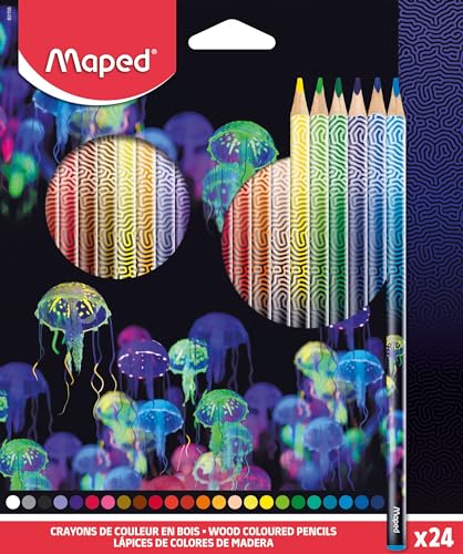 Maped - Lápices de colores Deepsea Paradise - Lápices de colores de madera - Minas resistentes - Forma Triangular Ergonómica - Caja de 24 lápices para colorear