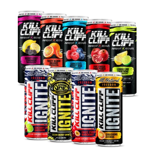 KILL CLIFF Recovery & Ignite Clean Energy Drinks | Electrolytes & B Vitamins | Natural Energy Drinks | Zero Sugar | Keto | 12 Pack (Sampler Pack)