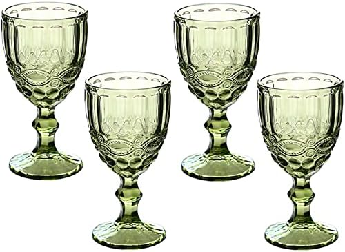 Taganov Green Wine Glasses set of 4 Vintage Glassware Drinking Water Goblets 10 OZ Colored Water Glasses Juice Cups for Wedding Party