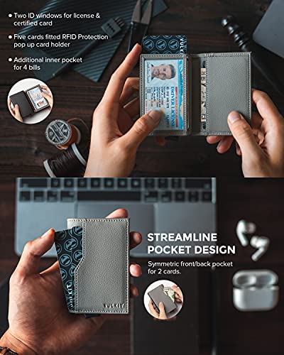 Image of VULKIT Card Holder Wallet with Double ID Windows RFID Blocking Pop Up Wallet Minimalist Design for 12 Cards
