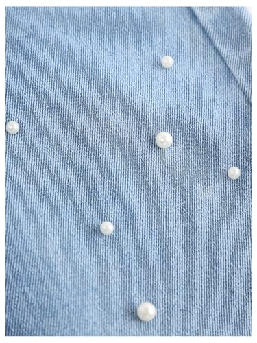 Verdusa Girl's Cute Pearl Beaded Bow Jeans Wide Leg Loose Denim Pants with Pockets4