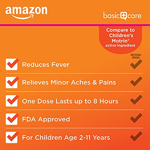 Image of Amazon Basic Care Children's Ibuprofen Oral Suspension 100 mg per 5 mL, Pain Reliever and Fever Reducer (NSAID), Bubblegum, for Minor Aches and Pains, Headache Relief and More, 8 fl oz (Pack of 2)