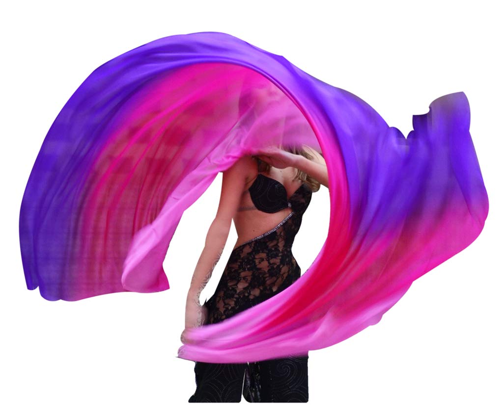 Winged Sirenny 3-Tone Flowy Luxury Bellydance Silk Scarf with Hand Rolled Edges, Lightweight Liquid Oriental Dance Veil