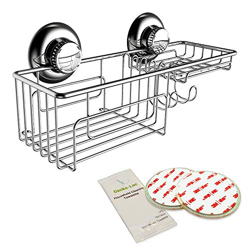 Gecko-Loc Suction Cup Shower Caddy Bath Organizer - Bathroom Storage Basket (Silver, Combo)