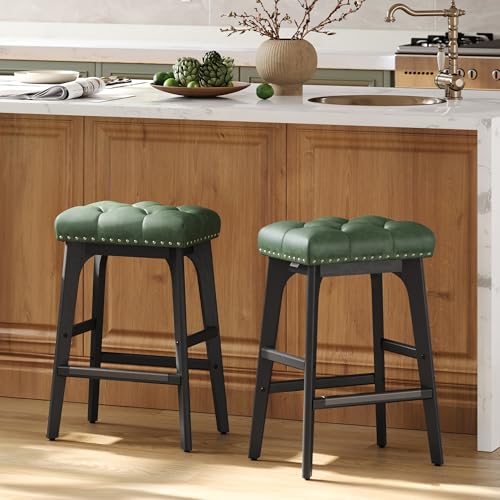 VASAGLE Bar Stools Set of 2 - 26in Saddle PU Leather