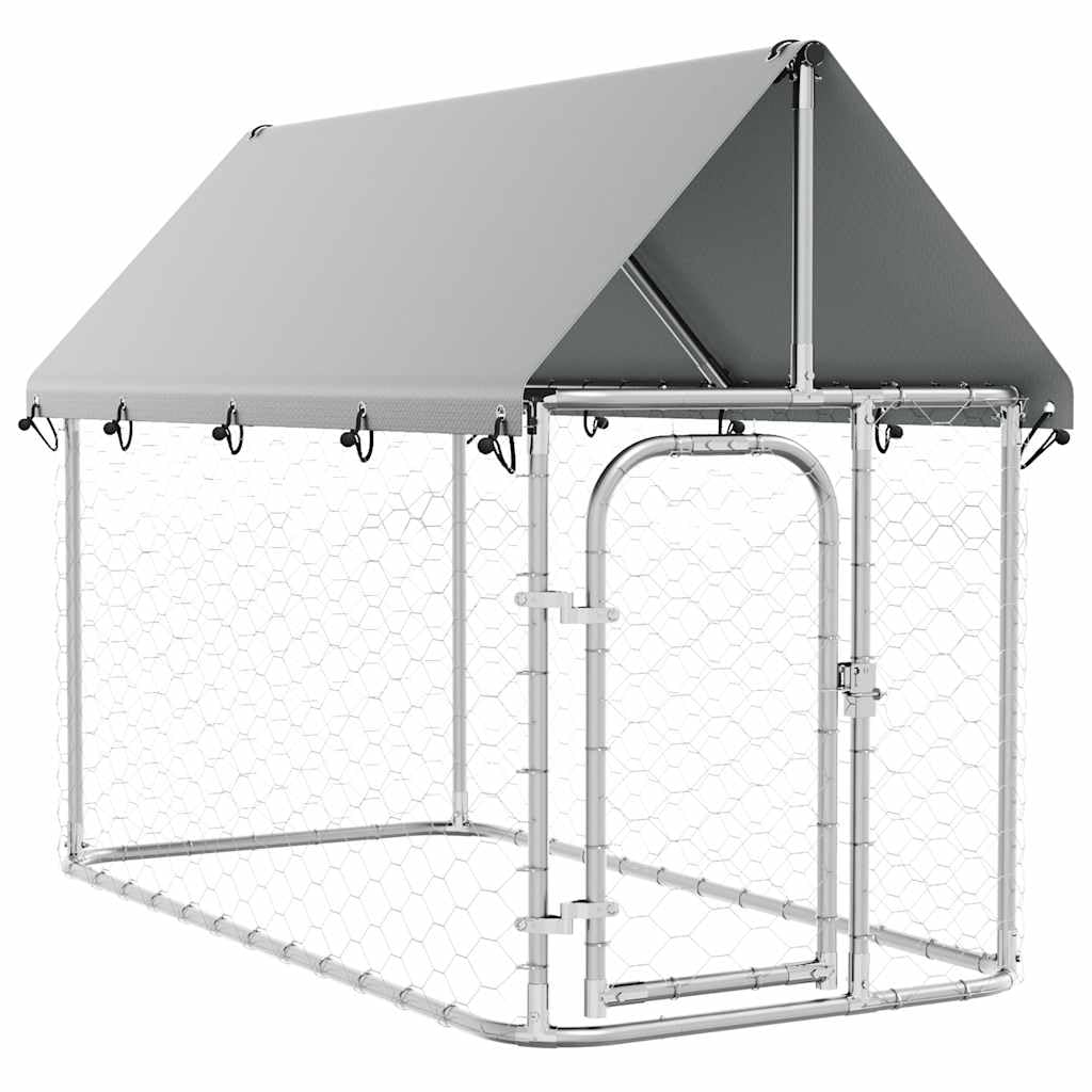 vidaXL Outdoor Dog Kennel Outdoor Animal Pet Supply Chain Link Mesh Wall Cage with Lockable Latch Puppy Enclosure Dog Crate Kennel with Roof