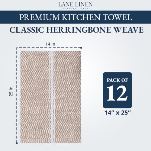 Image of LANE LINEN 100% Cotton Kitchen Towels for Cleaning 12PC - Beige Chambrey