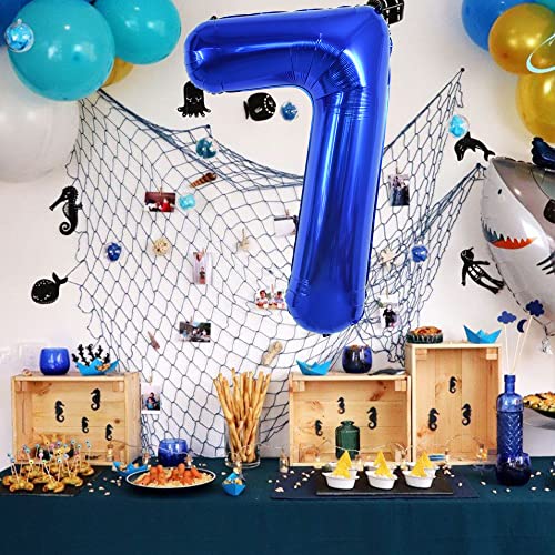 Image of TONIFUL 40 Inch Navy Blue Number 7 Balloons Large Foil 7th Birthday Decor