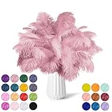 NEWONG 30pcs Peony Pink Green Ostrich Feathers Natural Bulk 11-14inch(28-35cm) Vase Craft Wedding Home Party Centerpieces Christmas Day Decoration