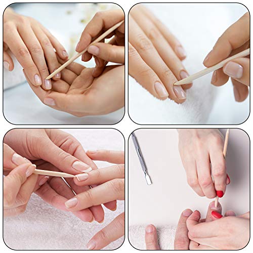 Eaone 100Pcs Wood Nail Sticks Cuticle Pusher Remover Nail Art Cuticle Pusher Remover Manicure Pedicure Tools Double Sided Natural Manicure For Women, Plastic Case Packaged #TOP4