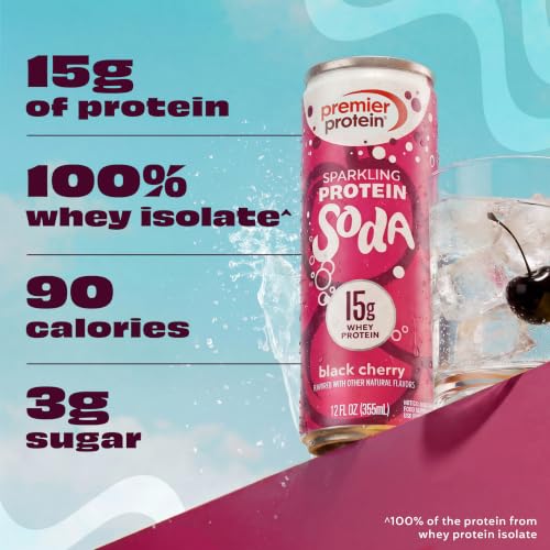 Image of Premier Protein Sparkling Protein Soda, Black Cherry, 15g Whey, 4 Pack