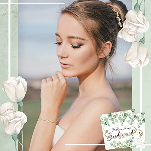 10 Sets Bridesmaid Gifts Leaf Bridesmaid Bracelets with Gifts Cards Tiny Zirconia Leaf Adjustable Bridal Crystal Bracelet for Women4