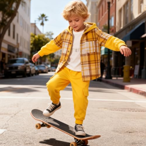 Image of OLMRJKD Toddler Baby Boy Clothes Plaid Long Sleeve Hoodie Sweatshirt + Pants 2pcs Boys Outfit Set