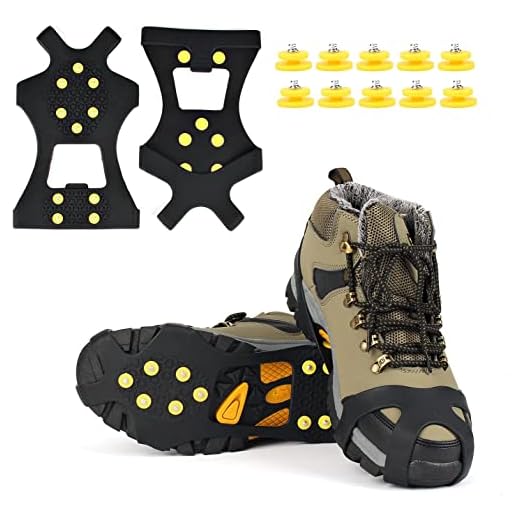 EONPOW Ice Grips, Ice & Snow Grips Cleat Over Shoe/Boot Traction Cleat Rubber Spikes Anti Slip 10 Steel Studs Crampons Slip-on Stretch Footwear (Size XL 5 Pairs)