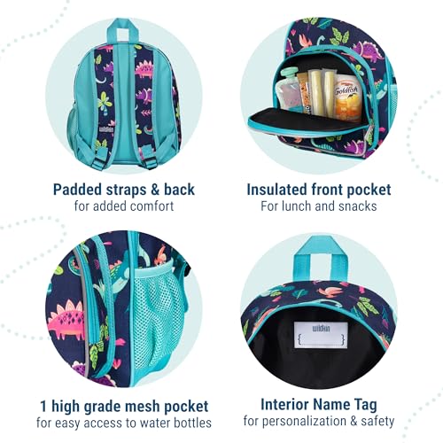 Image of Wildkin 12 Inch Toddler Backpack for Kids, Dino Pals | Ages 3-7, insulated front pocket - coordinates with matching Wildkin nap mats and water bottles