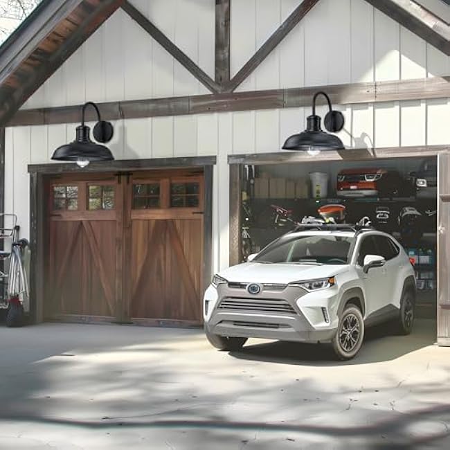 12'' Dusk to Dawn Outdoor Gooseneck Barn Light, 2-Pack Outdoor Wall Sconce Farmhouse Exterior Light Wall Lighting Fixture Industrial Black Wall Lantern for Porch, Entryway, Garage, Black