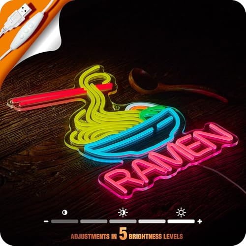 Image of Ramen Neon Sign Noodles Led Lights with Dimmer | Business Signs for Ramen Shop Restaurant Compatible with Smart Plug Timer