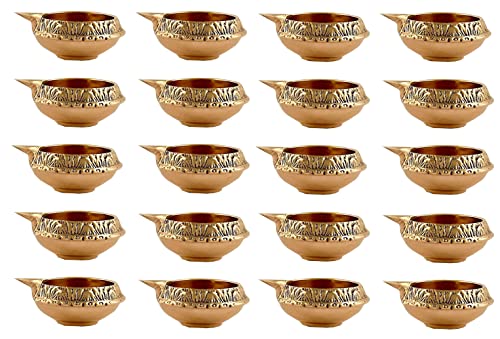 Shiv Shakti Arts Brass Diya for Puja Oil Lamp, Brass Diwali diyas, Puja Items for Diwali Decor - Deepak for Pooja Diwali Decorations Items, Diwali Lamps (Gold_6.2 X 4 X 2.2 cm) (Set of 20)