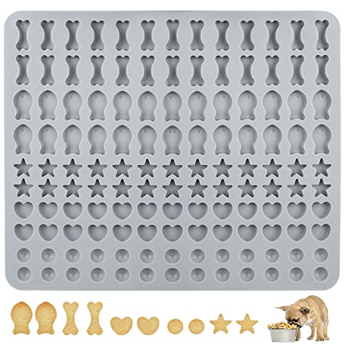 Backmatte Hundekekse Silikon Backmatte Hundeleckerlies 5 Formen in 1 BPA-freie Backunterlage Backform für DIY Hundekekse und Leckerlis (Hellgrau Blau, 130 Gitter, Halbkugel Fischgräte Stern Herzform)