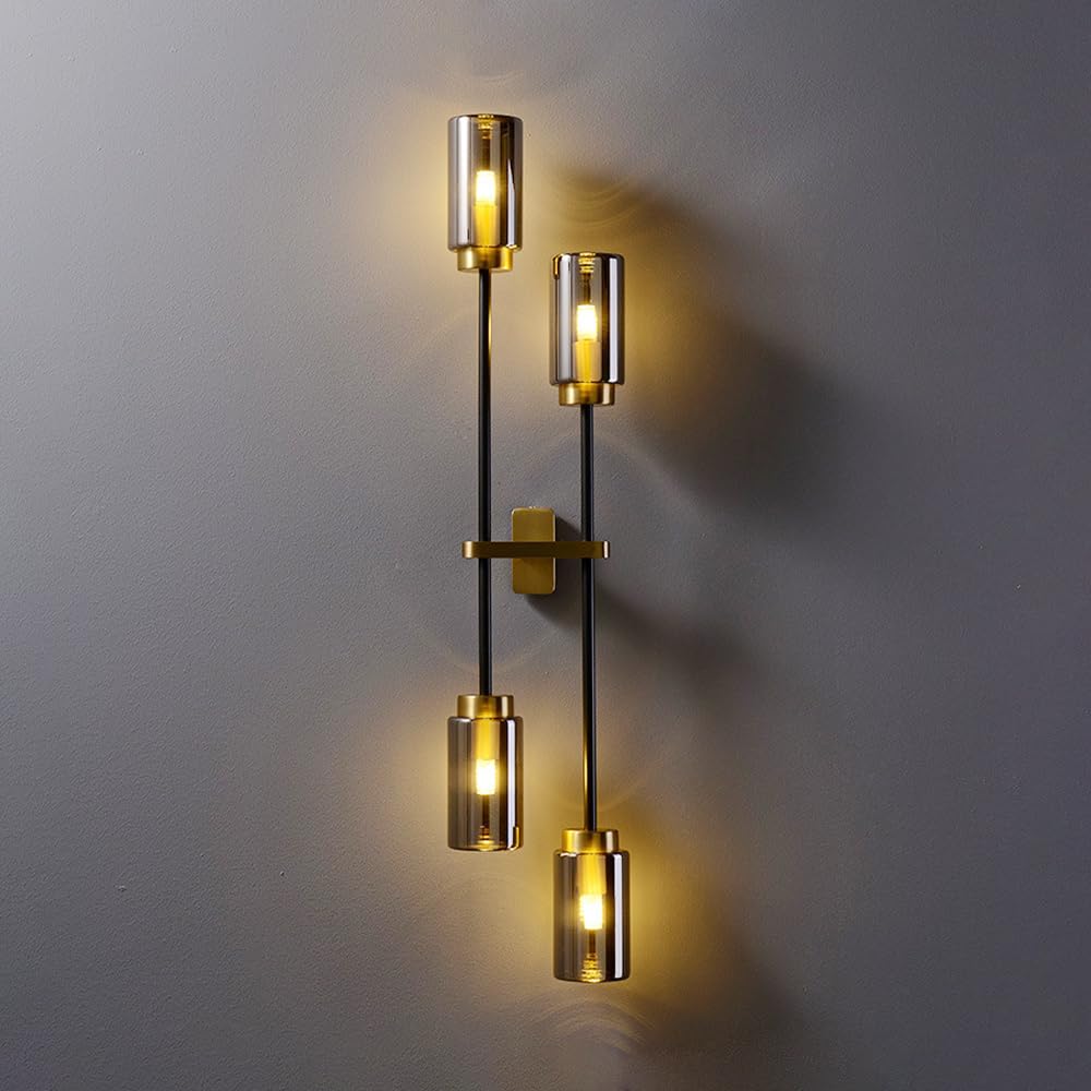 HXYSXHJUO Wall Lamps for Bedroom,Postmodern Sconce Copper Light with Gray Glass Geometric Hardwired, Living Room Decor Lights Restaurant Sconces Lighting Fixture (4)