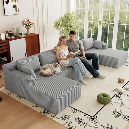 Image of 160 inch Boneless Cloud Sectional Couch Modular Sofa with Ottoman