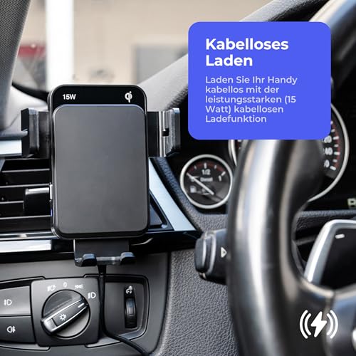Wegman Handyhalterung Auto mit Ladefunktion 15W Qi, Smartphone Halterung Auto für Lüftung, Armaturenbrett & Windschutzscheibe (inkl Ladegerät & USB C Kabel) MagSafe Autohalterung, KFZ Handy Halterung – Bild 4