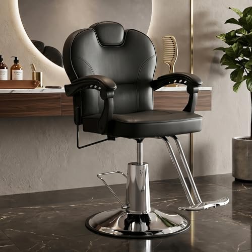 Image of Barber Chair with Heavy Duty Hydraulic Pump, Salon Chair for Hair Stylist, 360 Swivel 90-140 Backrest Reclining Chairs, Portable Height Adjustable Hair Chair for Barbershop (Black-Plain)