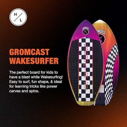 Hyperlite Gromcast Wakesurfer - Kids Wakesurf Board Shaped by Scott Bouchard - Great Board for Beginners & Ideal for Young Riders - 3ft 9in - Pink Check